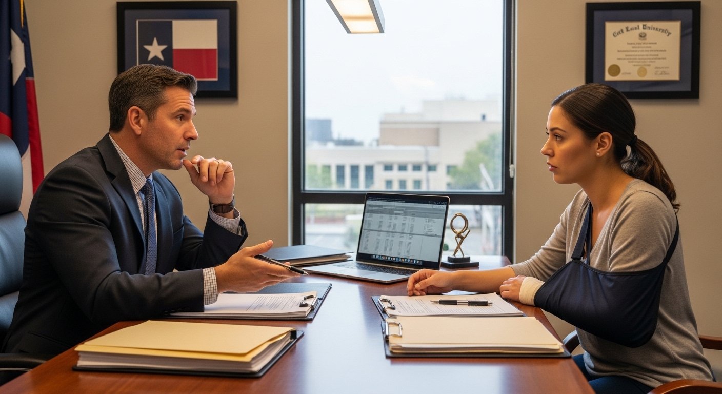 Client and lawyer discussing a Harris County drunk driving accident lawsuit