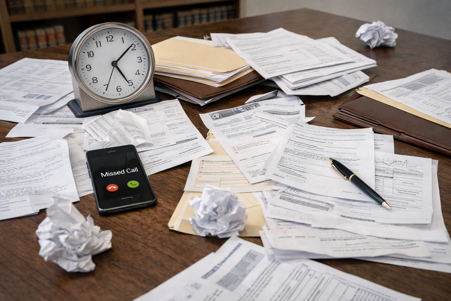 Cluttered desk in a legal office