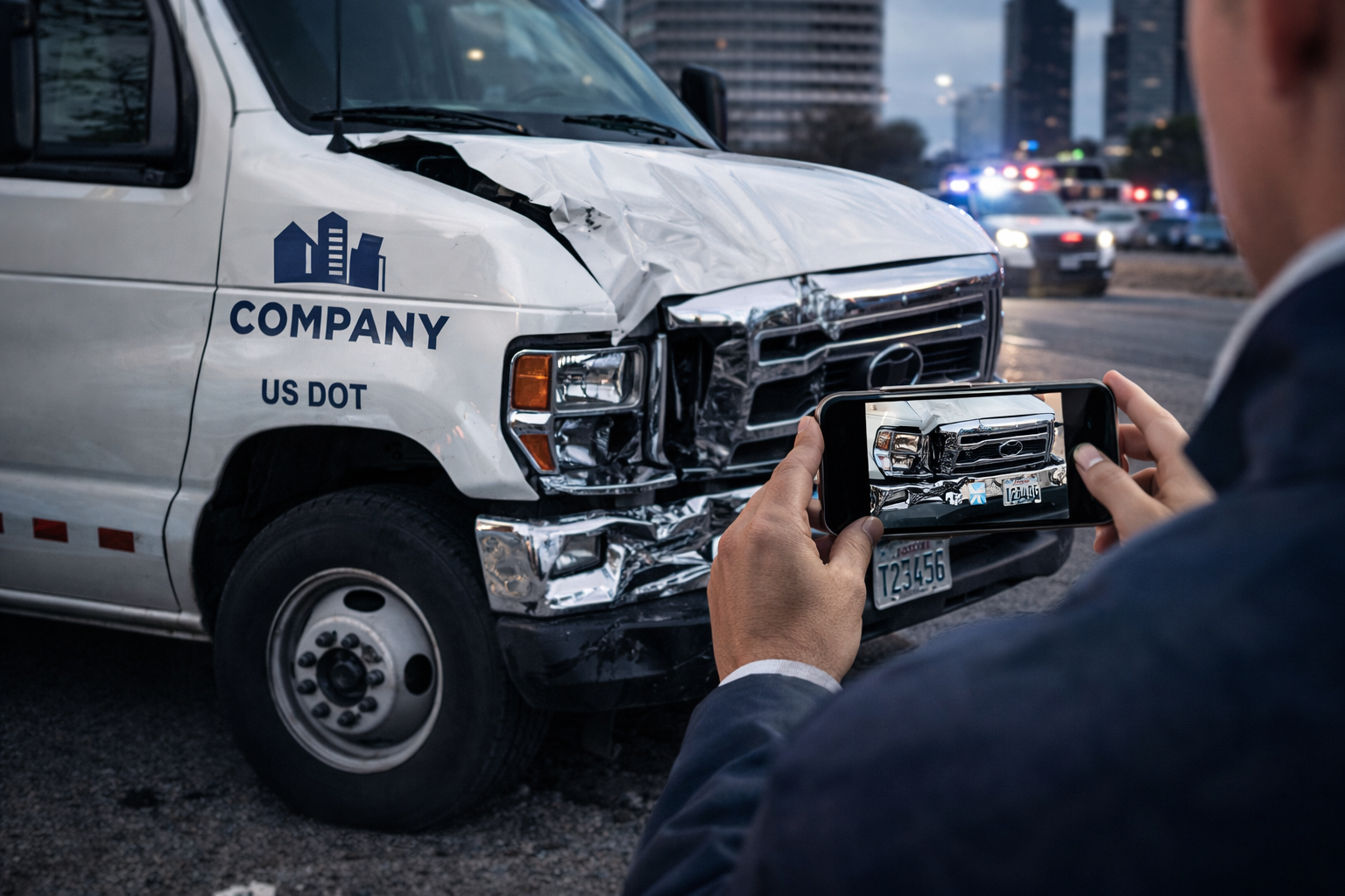 Documenting damage at dusk in Houston