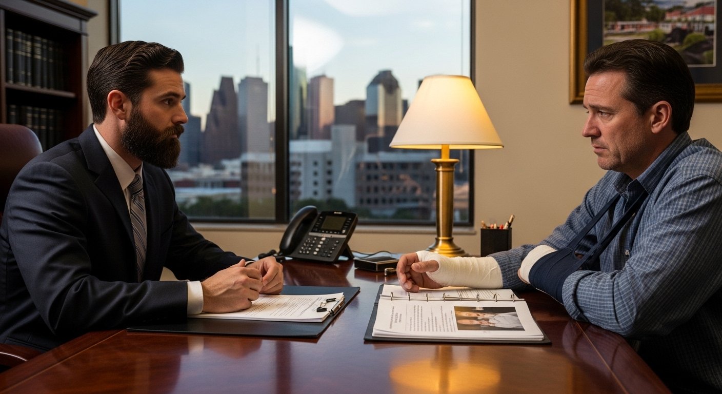 Houston lawyer and client deciding whether a drunk driving crash case should become a lawsuit