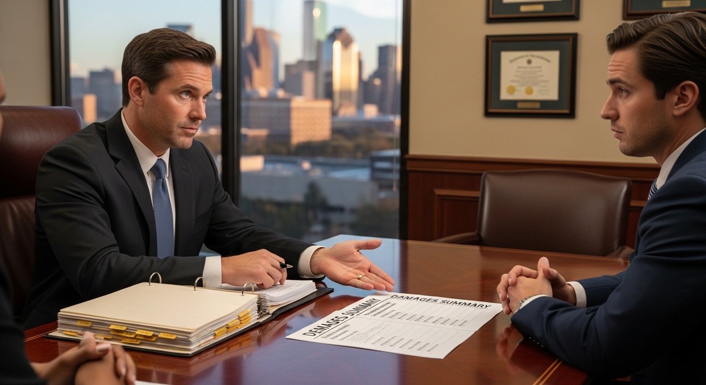 Houston lawyer planning settlement strategy in a drunk driving accident lawsuit