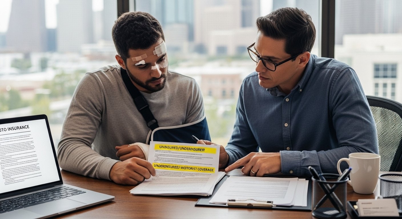 Houston lawyer reviewing uninsured and underinsured insurance coverage after a drunk driving crash