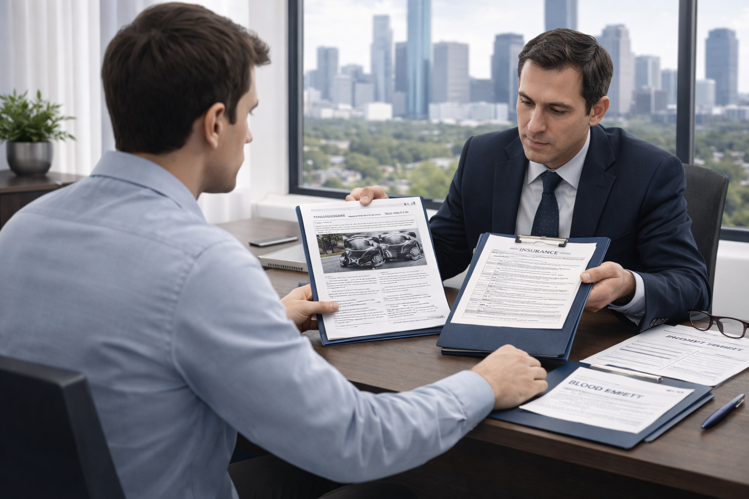 Lawyer and client reviewing documents