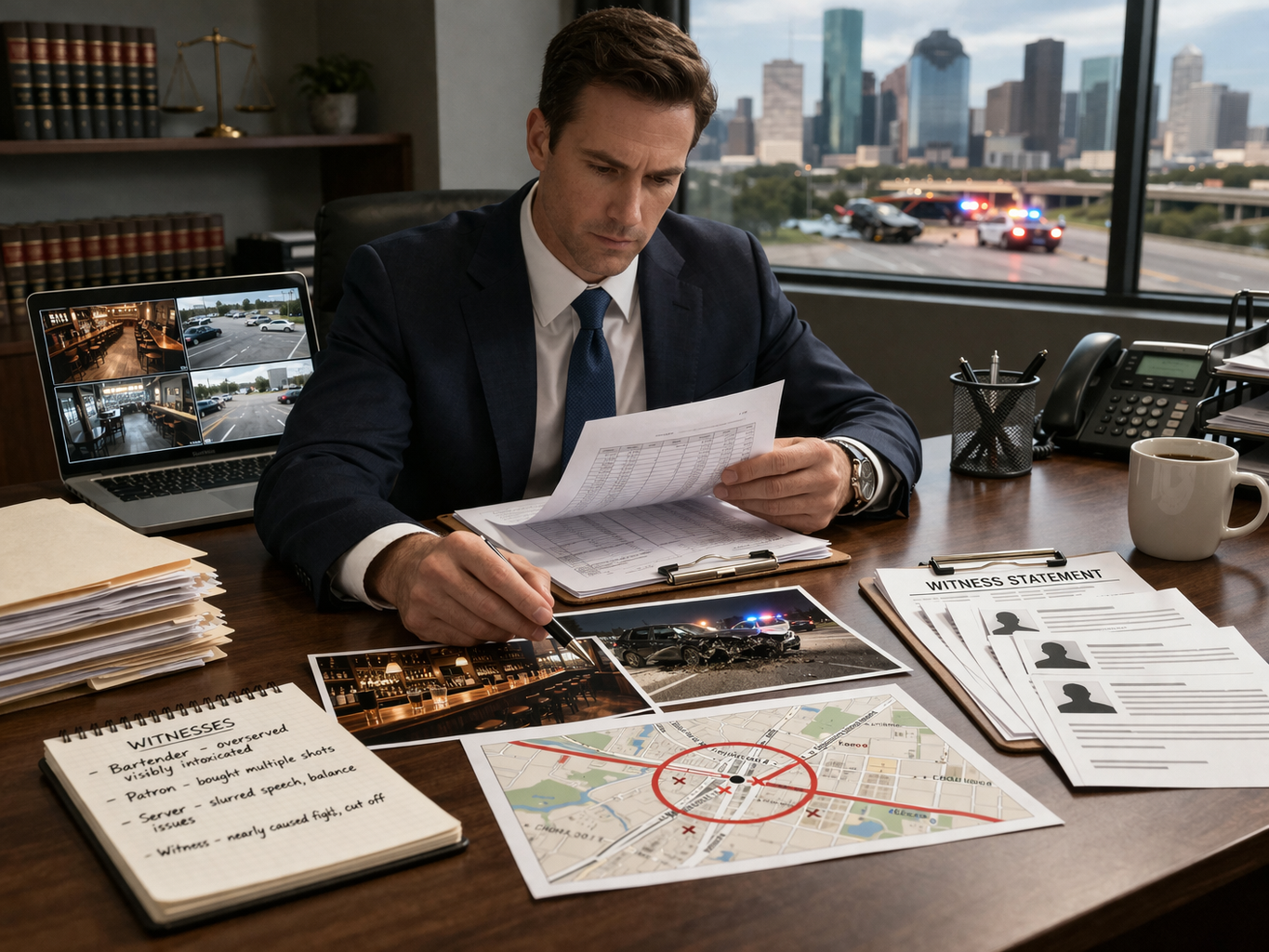 Lawyer reviewing case evidence in office 