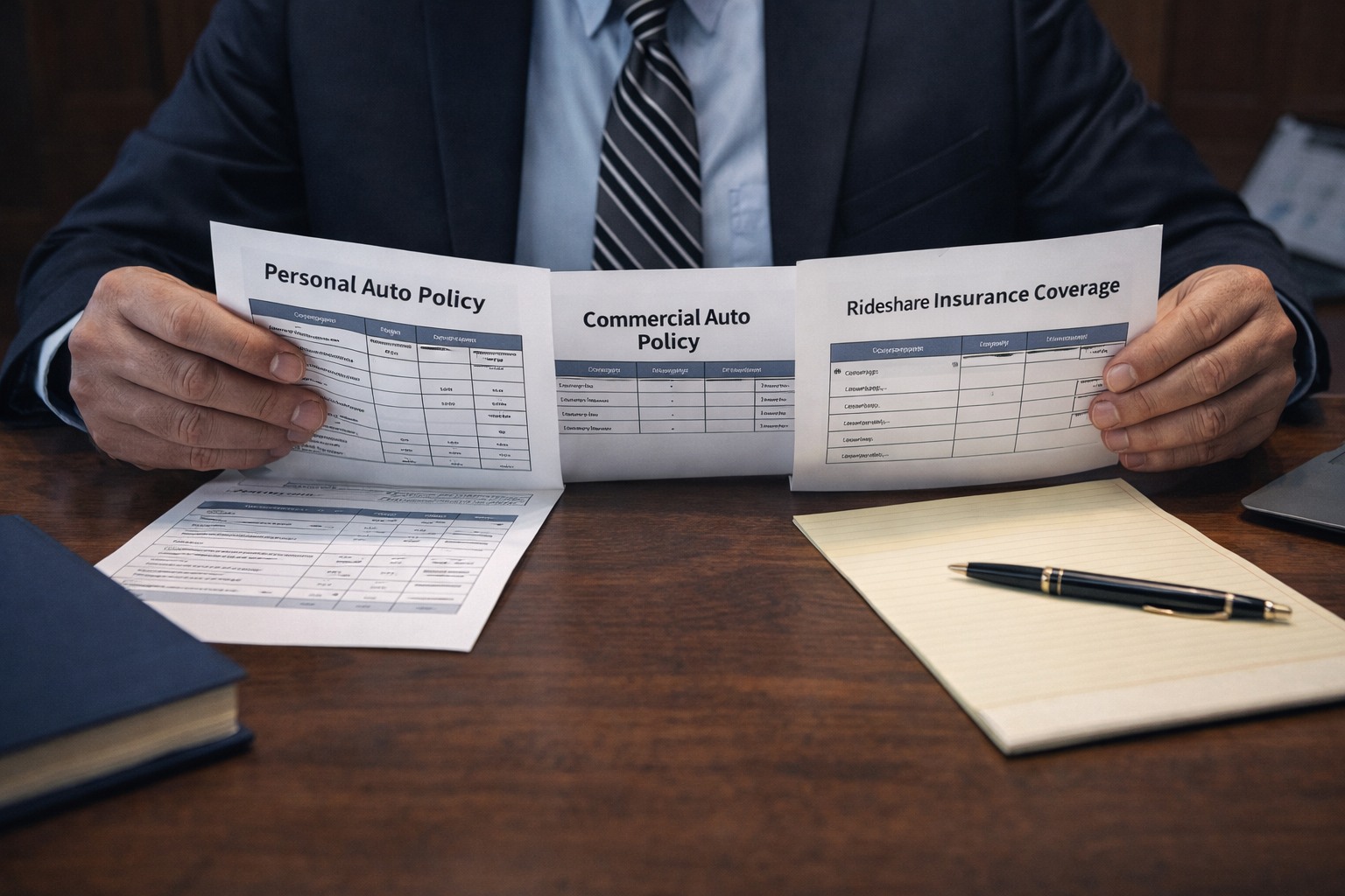 Lawyer reviewing insurance policy documents