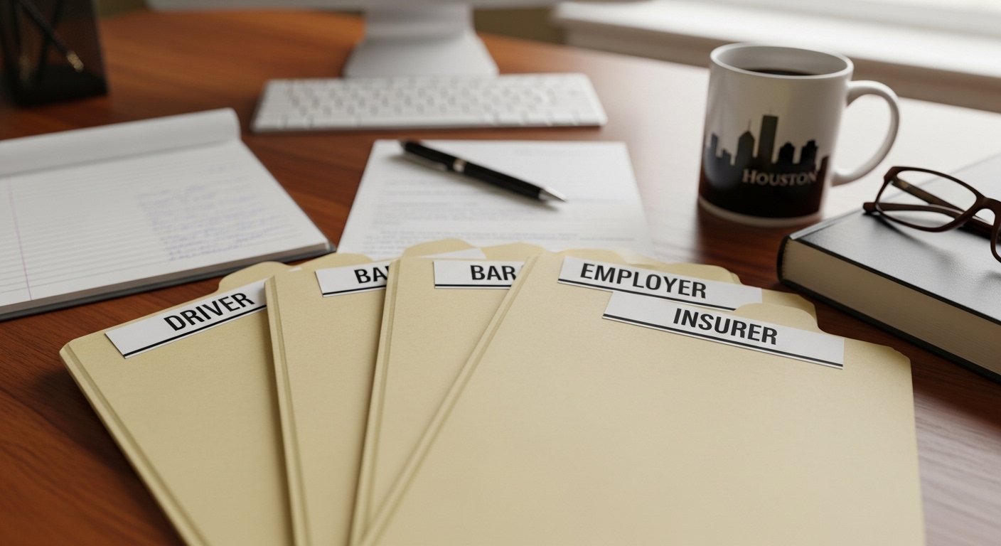 Legal files showing multiple parties in a Houston drunk driving accident lawsuit