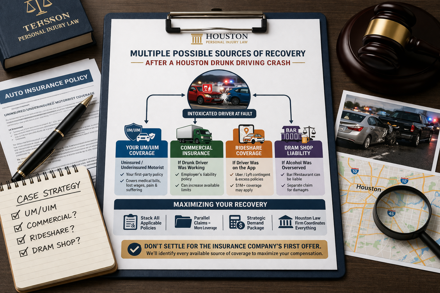 uninsured underinsured drunk driver claims Houston multiple coverage sources image