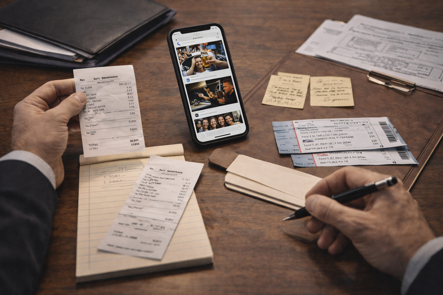 Office case with receipts and tickets