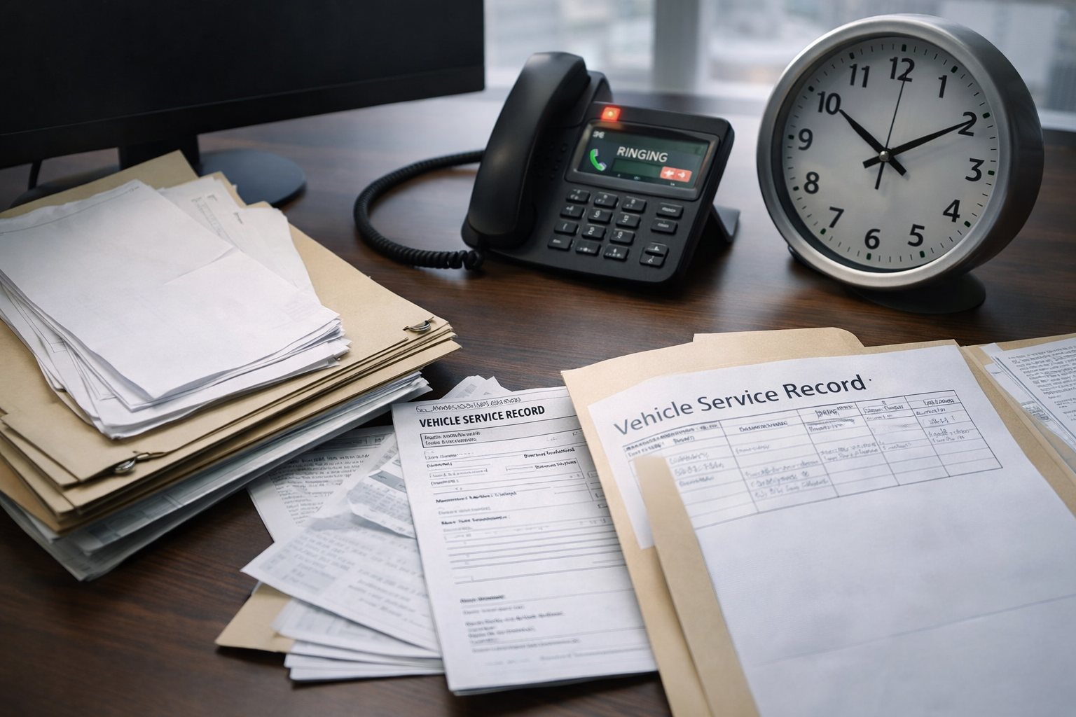 Office desk with incomplete paperwork