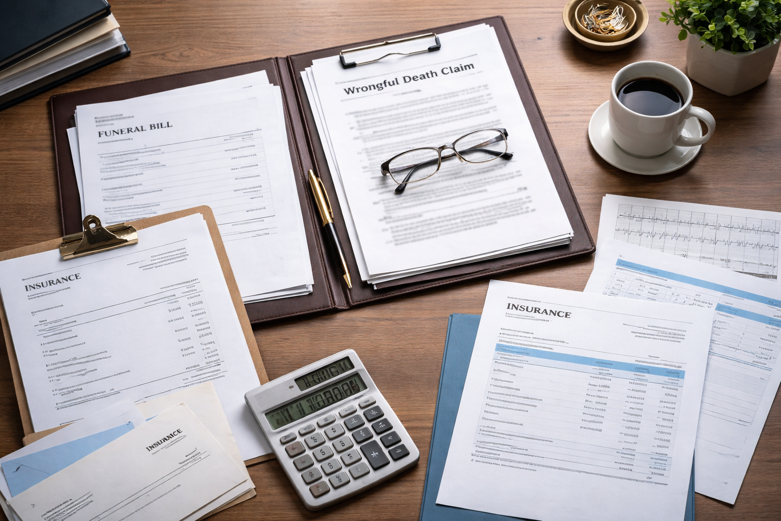 Wrongful death claim paperwork on desk