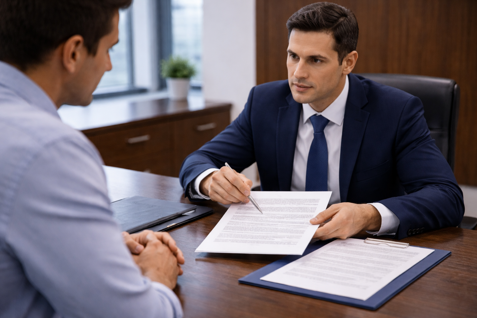 lawyer explaining a fee agreement to a client