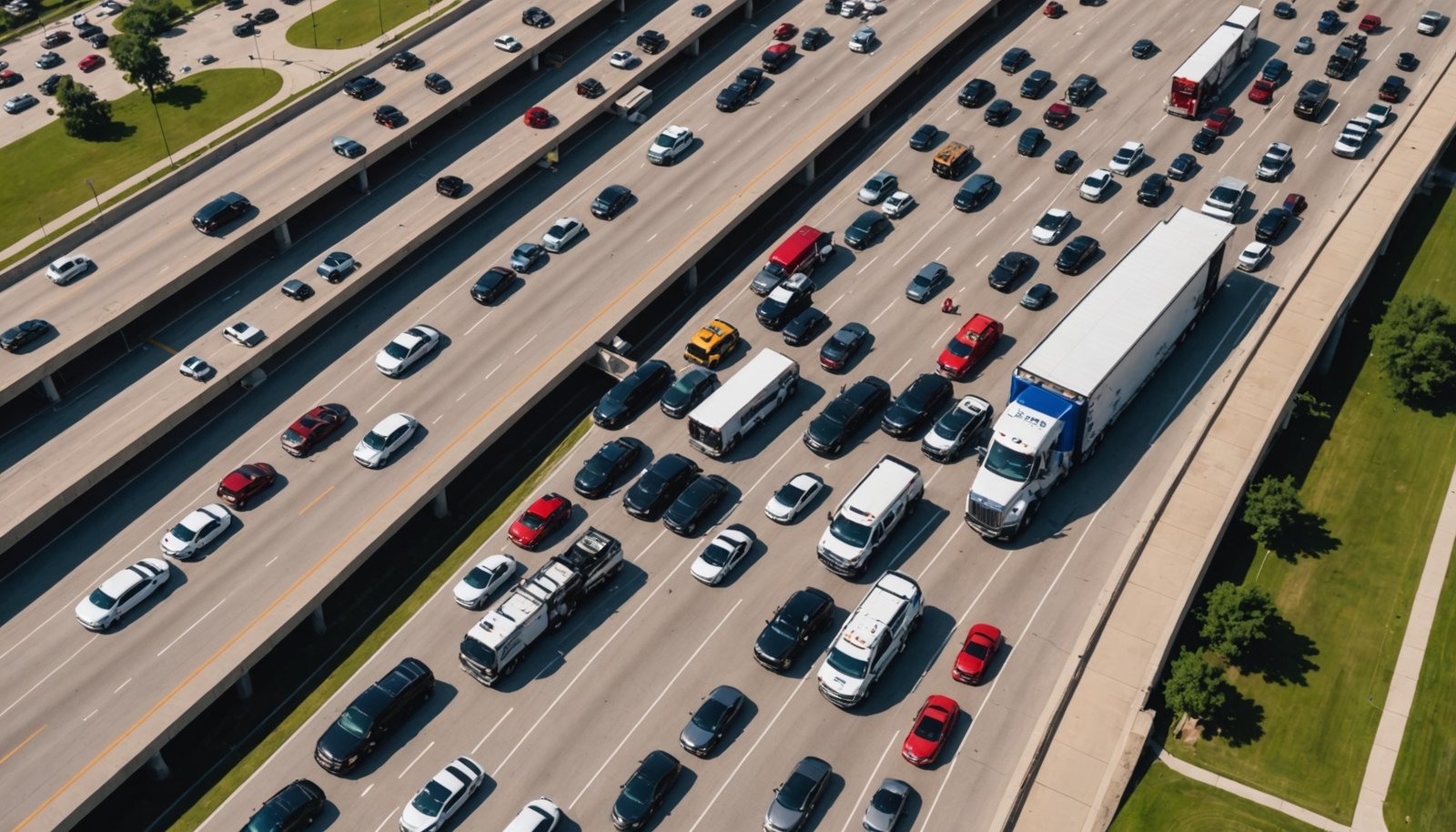 Houston car accident lawyer handling drunk driver crash case on busy Houston freeway with emergency response