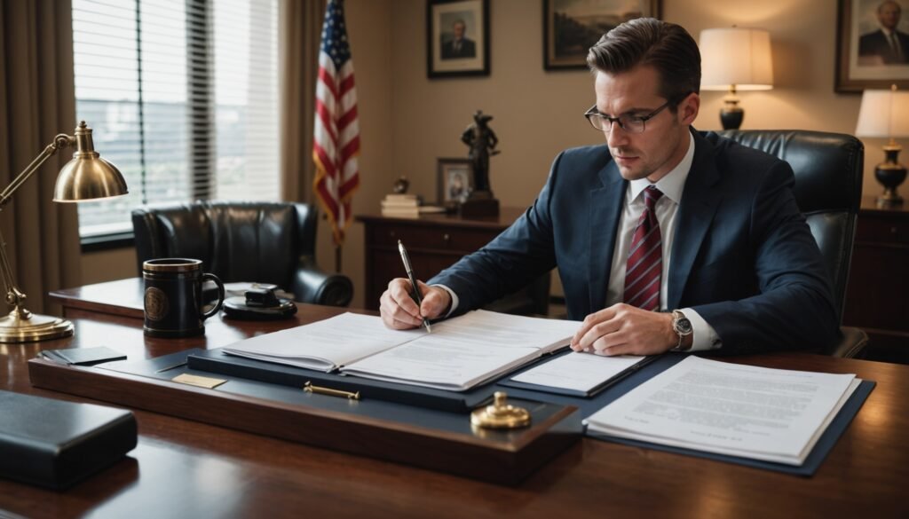 Houston drunk driving accident lawyer reviewing legal rights and damages documents in law office