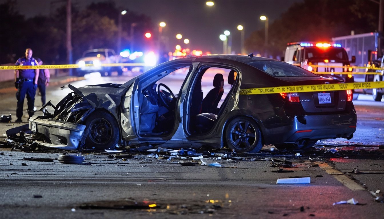 Fatal drunk driving crash scene in Houston requiring wrongful death lawyer to preserve evidence within 48 to 72 hours